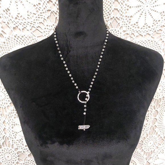 Labradorite and Quartz Crystal Lariat Necklace - Picture 5 of 14